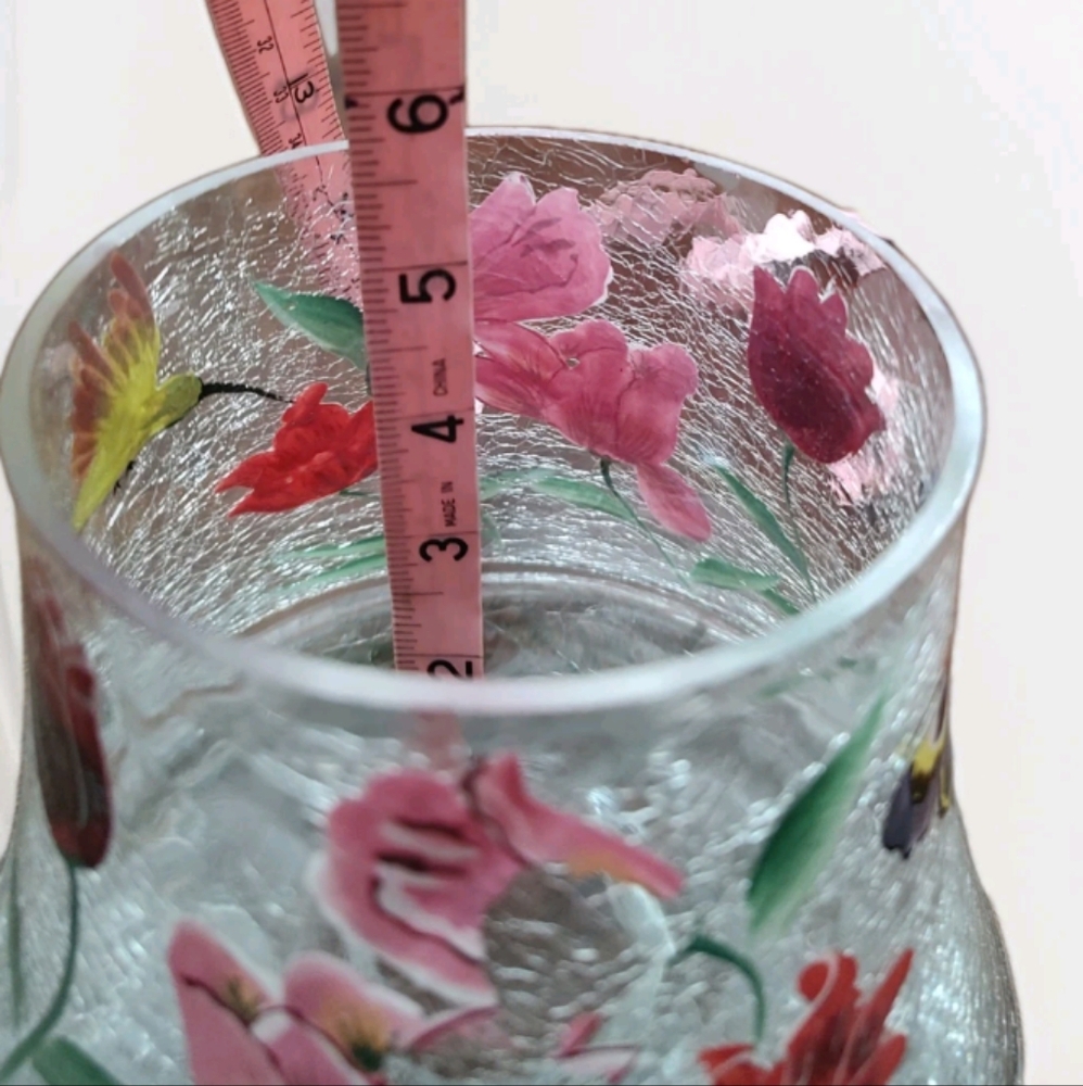 Yankee Candle Type Crackle Glass Jar topper Shade Butterfly, Tulips, Humingbird! - Picture 11 of 12